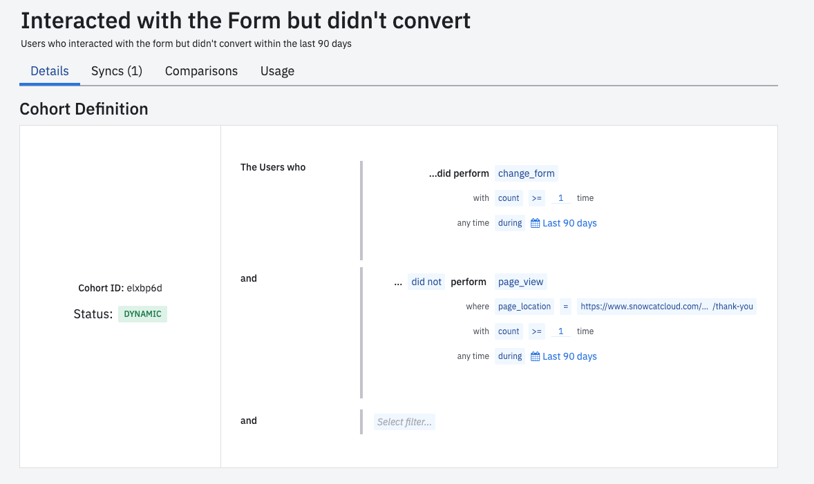 Amplitude Cohort definition using Snowplow data